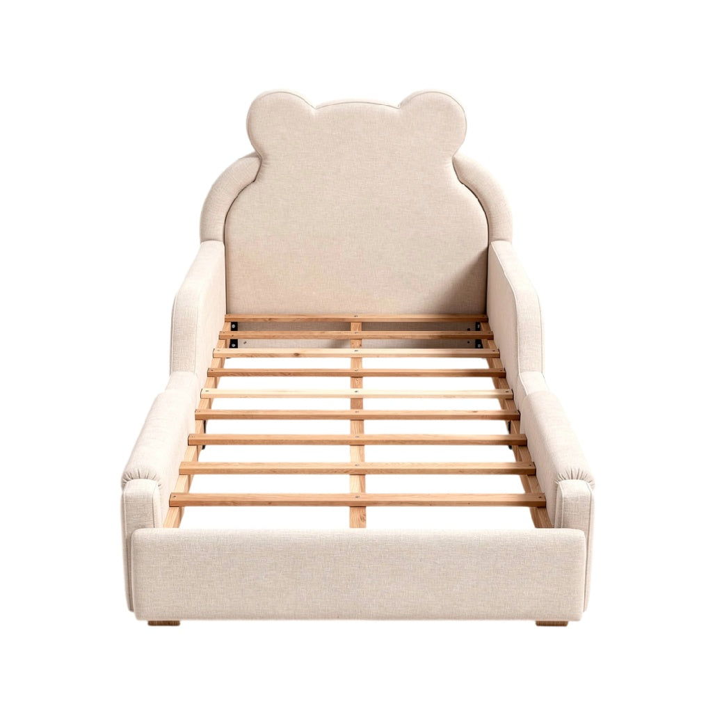 Children's Bear-themed Bed Frame with Wooden Slat Base
